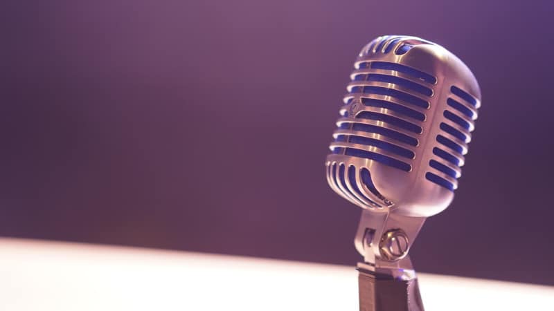 a microphone, of the type used on a radio program for interviews