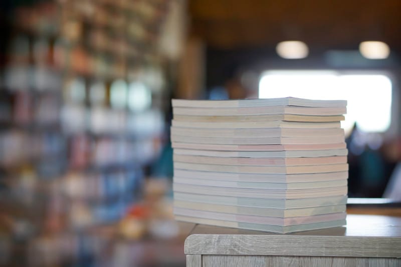 stack of documents in a library